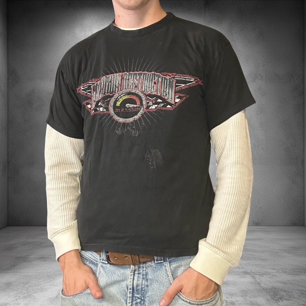 Vintage 2008 Maximum Destruction Monster Jam T-Shirt Black Boxy Distressed Y2K